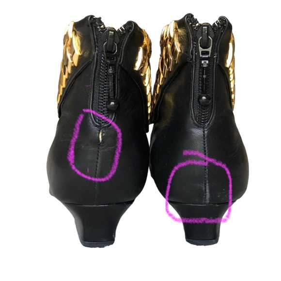 Vintage Black Leather Ankle Boots Gold Studded Western Pointed Toe Zip Booties 8 - Picture 10 of 15